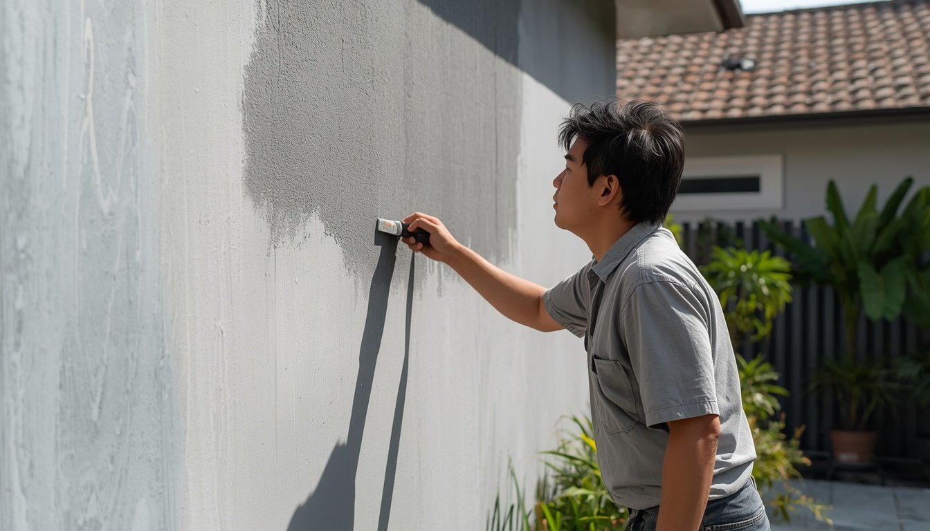 lucid-origin_I_need_a_waterproofing_done_with_grey_color_on_the_outside_malaysian_house_yard_-1